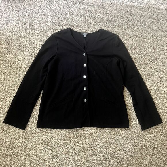 J Jill Womens Black Cardigan Size L Stretch Button Pockets Career Workwear - Picture 1 of 10